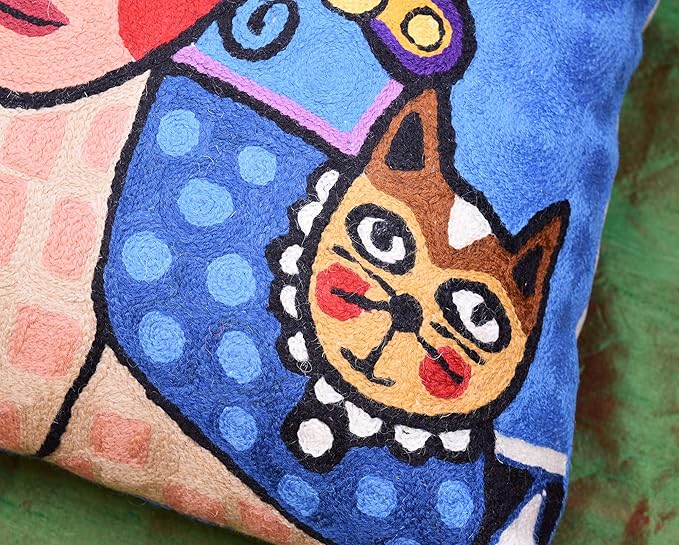 Frida Inspired Blue Throw Pillow Cover Cat Pillowcase Tiara Mexican Art Chair - Image 5