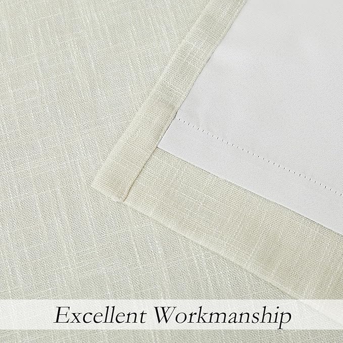 Beige Solid Full Blackout Curtain Heavy Linen Texture Window Treatment - Image 5