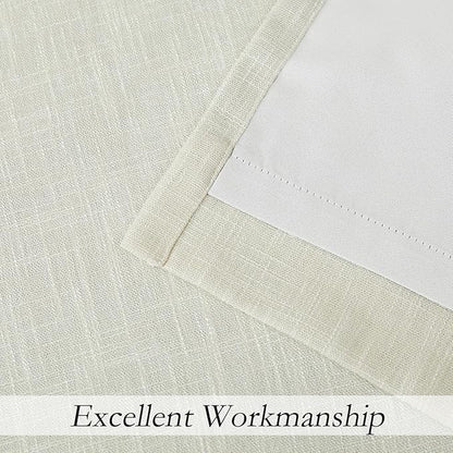 Beige Solid Full Blackout Curtain Heavy Linen Texture Window Treatment - Image 5