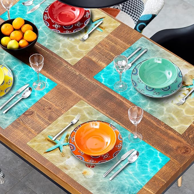 Giwawa Ocean Starfish Placemats Set of 4, Nautical Seashell Coral Coastal Linen - Image 8