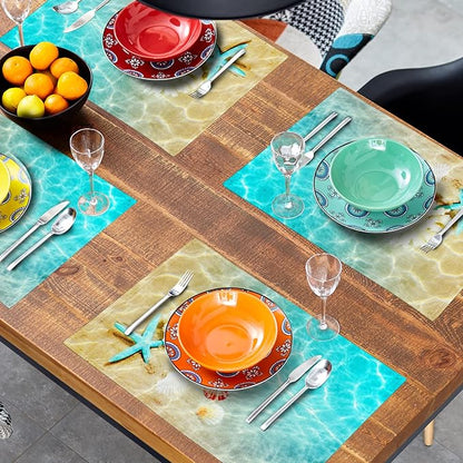 Giwawa Ocean Starfish Placemats Set of 4, Nautical Seashell Coral Coastal Linen - Image 8