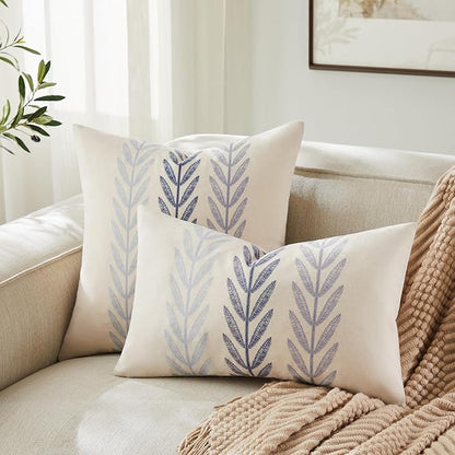 100% Cotton Farmhouse Leaves Throw Pillow Covers Set of 2, 24x24 Inch Mixed - Image 4