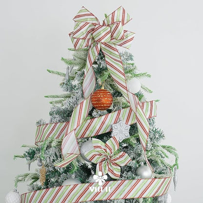 MEEDEE Red and Green Diagonal Striped Ribbon 2.5 Inch White Satin - Image 5