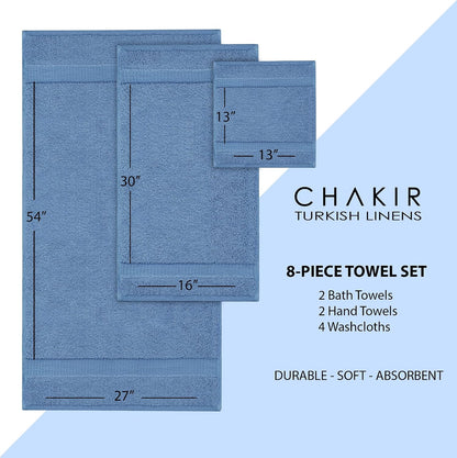 chakir turkish linens 100% cotton 8-piece towel set, package contents
