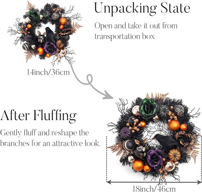 Valery Madelyn 18" Halloween Wreath with Lights for Front Door Party Decor