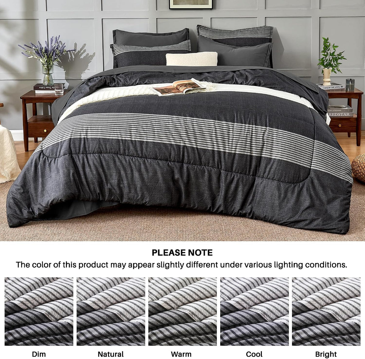 andency full size comforter set, black white grey, view 9
