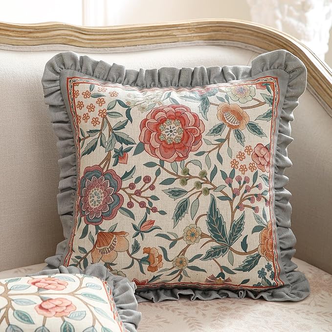 Floral Throw Pillow Covers Set of 2, Cottage Rustic - Image 2
