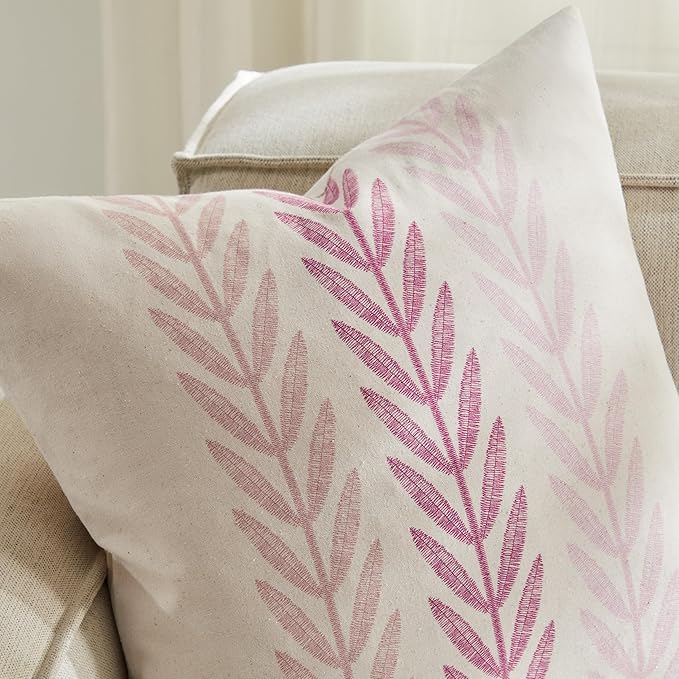 100% Cotton Farmhouse Leaves Throw Pillow Covers Set of 2, 20x20 Inch Mixed - Image 2