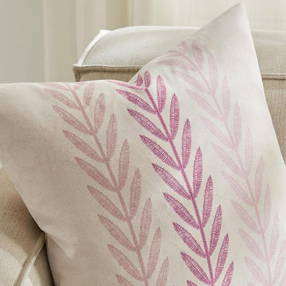 100% Cotton Farmhouse Leaves Throw Pillow Covers Set of 2, 20x20 Inch Mixed - Image 2
