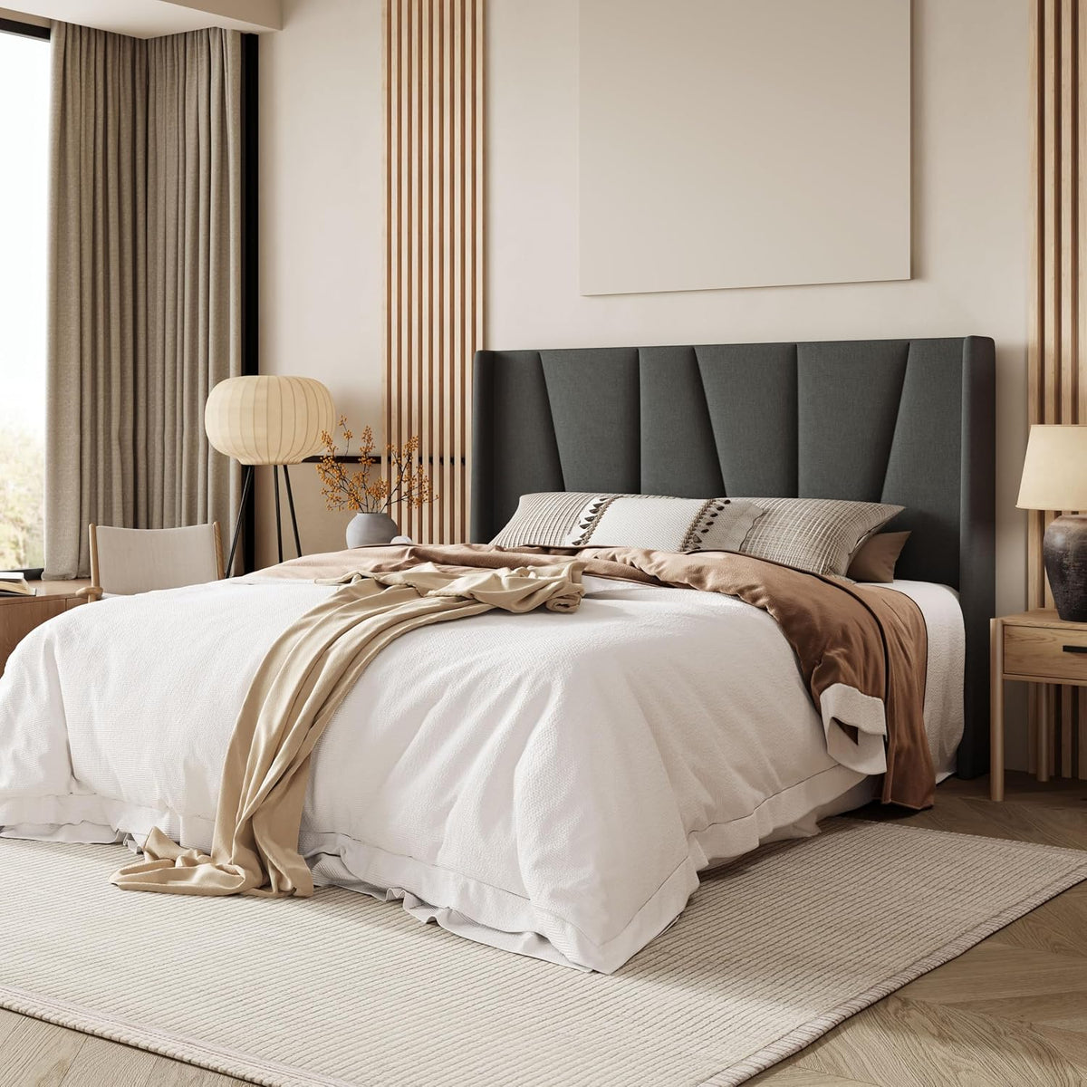 allewie queen size platform bed frame with upholstered, close-up detail