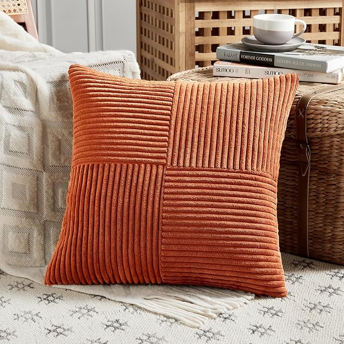 Fancy Homi Set of 2 Burnt Orange Samll Decorative Throw Pillow Covers 14x14 Inch - Image 2