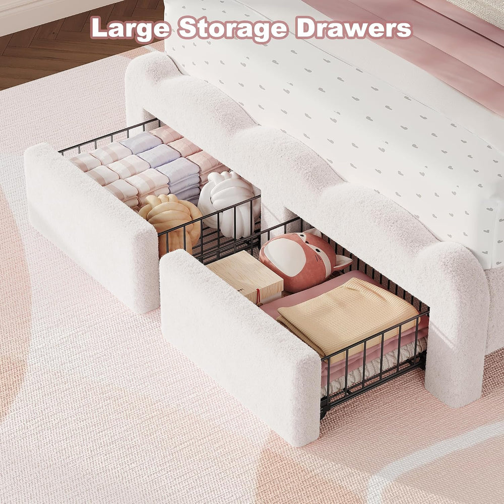 Decofy Queen Bed Frame with 2 Storage Drawers, Cloud Cookie Queen Size Uphols...