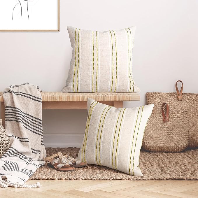 AELS 20x20 Decorative Farmhouse Linen Throw Pillow Covers, Boho Textured Pillow - Image 5