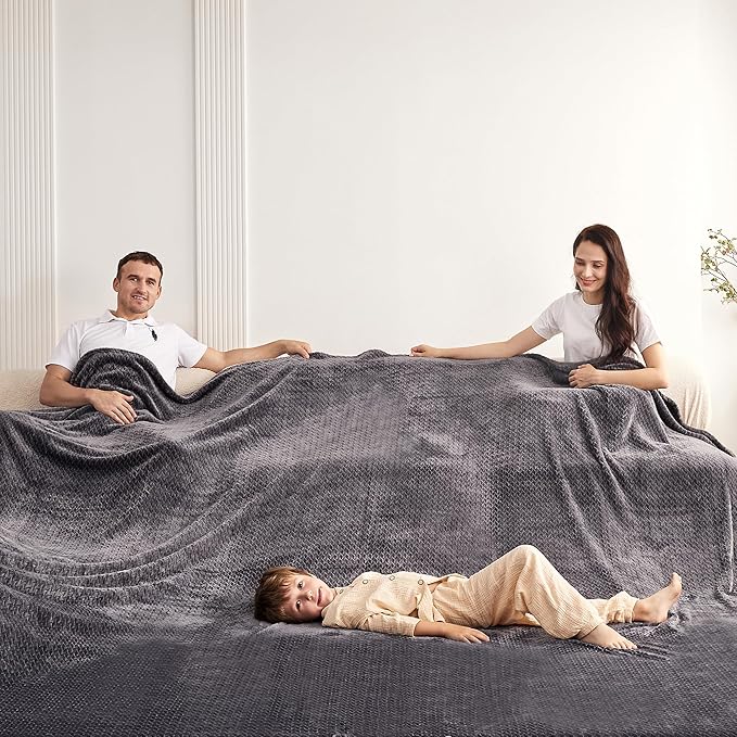 Oversized King Fleece Blanket 120x120 Inches, Seamless Soft Cozy 3D Jacquard - Image 2