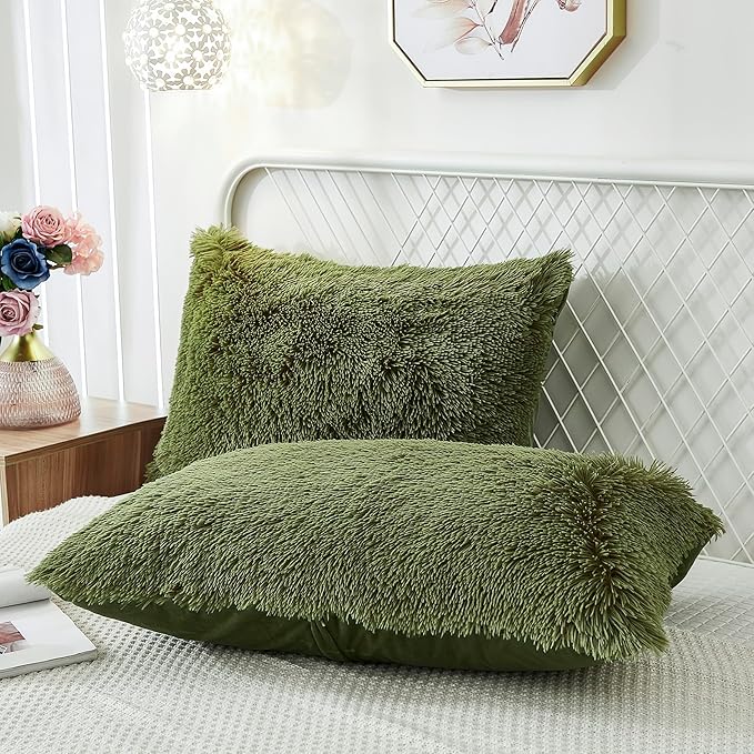 Uhamho Set of 2 Standard Pillowcases Faux Fur Throw Pillow Covers Queen Size by Uhamho