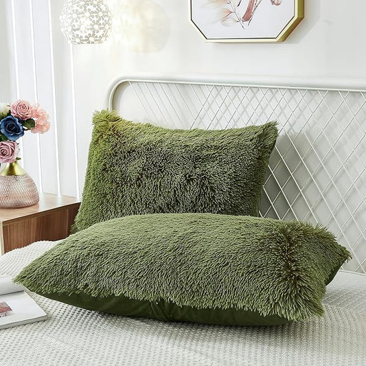 Uhamho Set of 2 Standard Pillowcases Faux Fur Throw Pillow Covers Queen Size by Uhamho