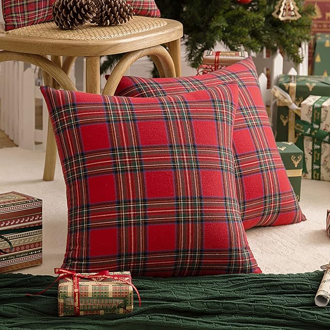 AQOTHES Pack of 2 Christmas Plaid Decorative Throw Pillow Covers Scottish - Image 2