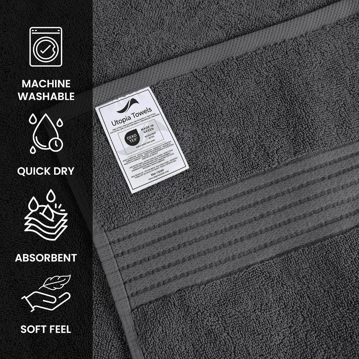 utopia towels 6 pack bath towels, 27x54 in, side view