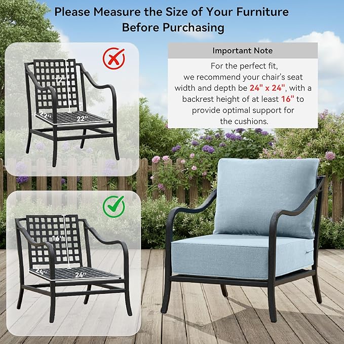 6" Thick Outdoor Cushions 24x24x6, 1-Set Deep Seat Patio Cushions - Image 8