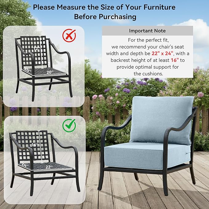 6" Thick Outdoor Cushions 22x24x6, 2-Set Deep Seat Patio Cushions - Image 9