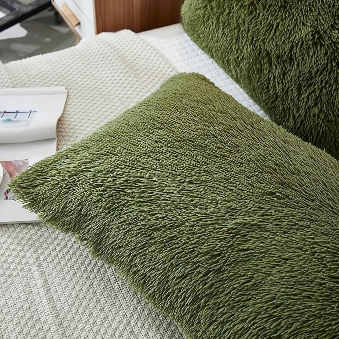 Uhamho Set of 2 Standard Pillowcases Faux Fur Throw Pillow Covers Queen Size - Image 4