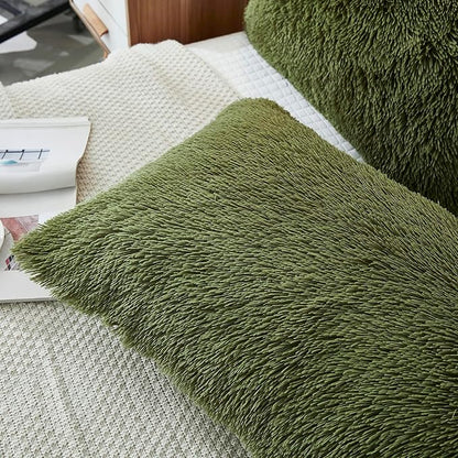 Uhamho Set of 2 Standard Pillowcases Faux Fur Throw Pillow Covers Queen Size - Image 4