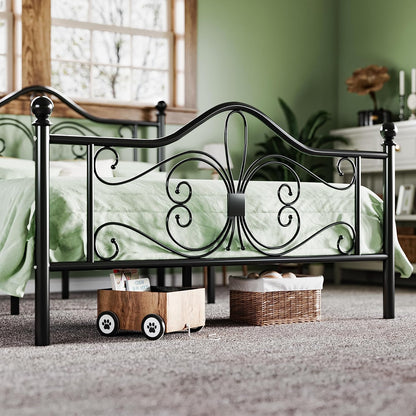 allewie metal queen platform bed frame, butterfly pattern, side view
