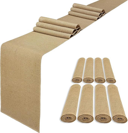 8 Pack 12 x 120 Inch Burlap Table Runners, Natural Rustic Jute Table Runner Bulk by Wlirantim