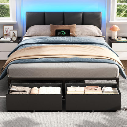 furnulem black queen bed frame with pu upholstered, main product view