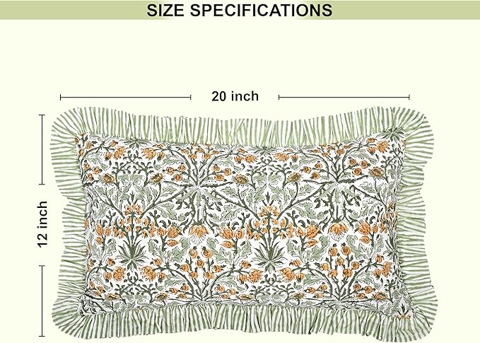 Ridhi Goldenrod Yellow 100% Cotton Block Print Ruffle Lumbar Sham Cover - Image 8