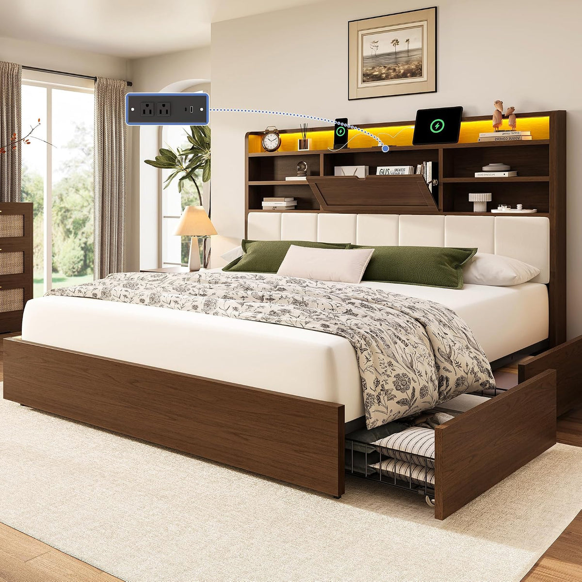breltam queen size wooden bed frame with 4, main product view