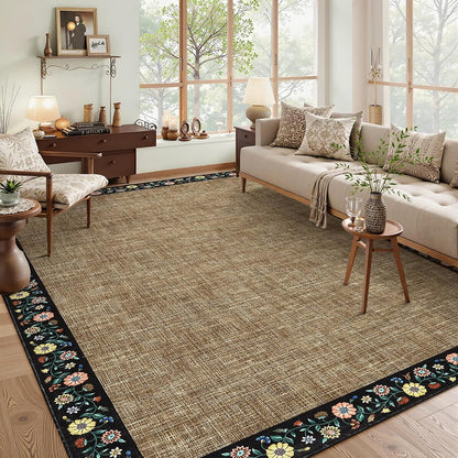 garveehome washable living room rug 9x12 floral bordered, main product view