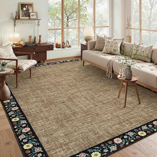 GarveeHome Washable Rugs for Living ROM 8 x 10 Large Area Rug Farmhouse Floral by GarveeHome