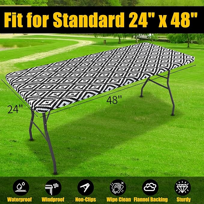 Smiry Rectangle Picnic Table Cloth, Waterproof Elastic Fitted Outdoor - Image 7