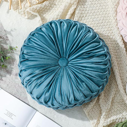 1 Pcs Round Throw Pillows Decorative Velvet Pleated Throw Pillows 15'' Diameter - Image 6