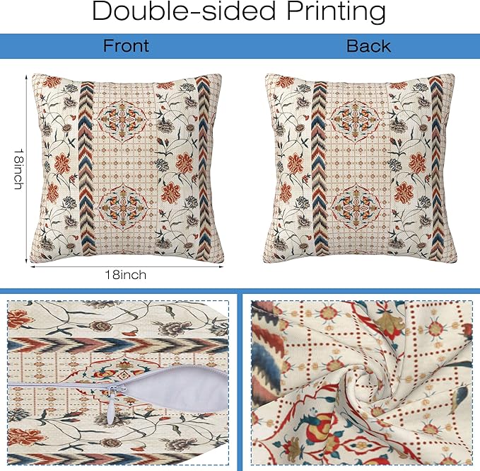 Throw Pillow Covers Boho Floral Pillow Covers 18x18 Inch Set of 2 Throw Pillows - Image 2