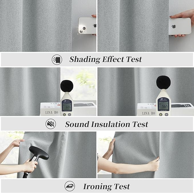KEQIAOSUOCAI Linen Blackout Curtains 72 Inch Long, Back Tab Rod Pocket Hook Belt - Image 6