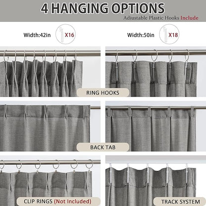 RAIN CITY Grey Linen Pinch Pleated Semi Sheer Curtains 100 Inches Long - Image 3