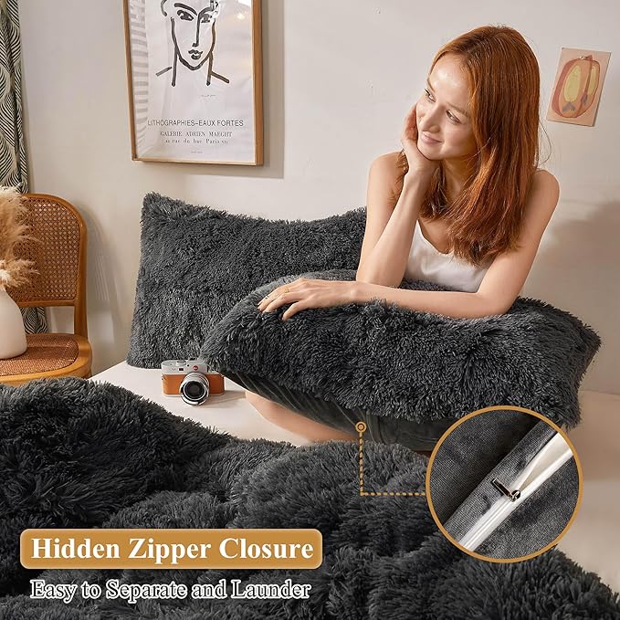 XeGe Cozy Faux Fur Throw Pillow Covers, Zippered Fluffy Cushion Covers - Image 3