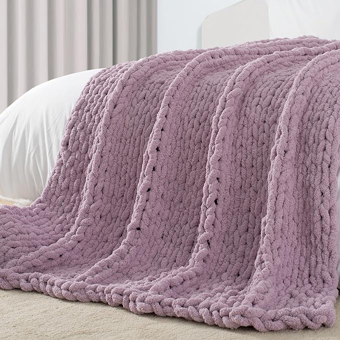 Carriediosa Chunky Knit Throw Blanket 50" X 60", 100% Hand Made Large Chenille by Carriediosa