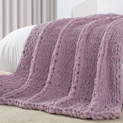 Carriediosa Chunky Knit Throw Blanket 50" X 60", 100% Hand Made Large Chenille by Carriediosa