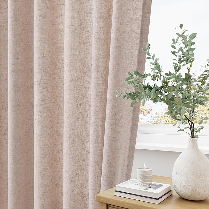 Oatmeal Pinch Pleat Linen Curtains 102 Inch Length 2 Panels Set - Image 3