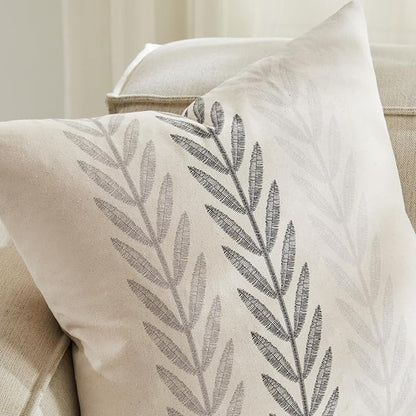 100% Cotton Farmhouse Leaves Throw Pillow Covers Set of 2, 24x24 Inch Mixed - Image 2