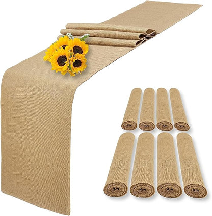8 Pack Natural Burlap Table Runners, 12 x 108 Inch Rustic Jute Table Runner and by Wlirantim
