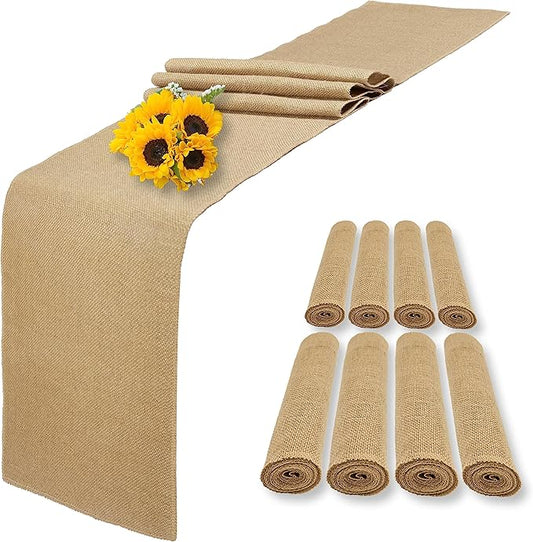 8 Pack Natural Burlap Table Runners, 12 x 108 Inch Rustic Jute Table Runner and by Wlirantim