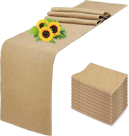 10 Pack Natural Burlap Table Runners, 12 x 72 Inch Rustic Jute Table Runner and by Wlirantim