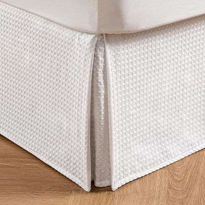 MIYE Pleated Waffle Weave Bed Skirt, Tailored Dust Ruffle 14 Inch Drop Easy Fit by MIYE