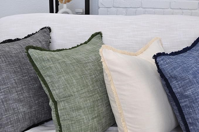 18×18 Ivory White Decorative Fringe Cotton Pillow Covers Boho Farmhouse Throw - Image 8