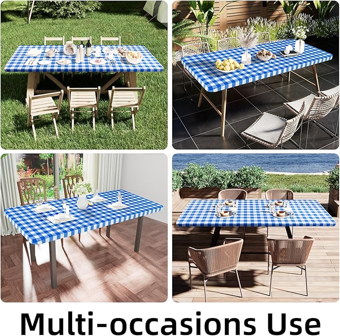 Smiry Rectangle Picnic Table Cloth, Elastic Waterproof Fitted Vinyl Tablecloths - Image 6