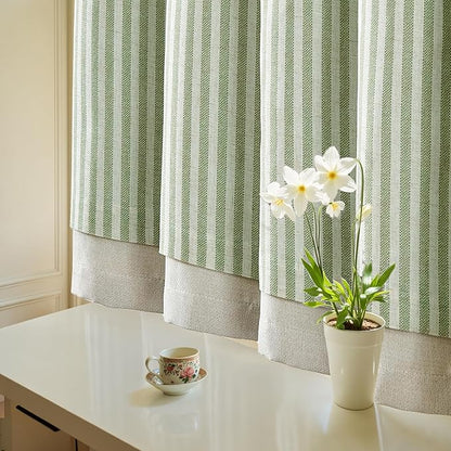 jinchan Double Layer Striped Linen Kitchen Tier Curtain Rustic Cafe - Image 6